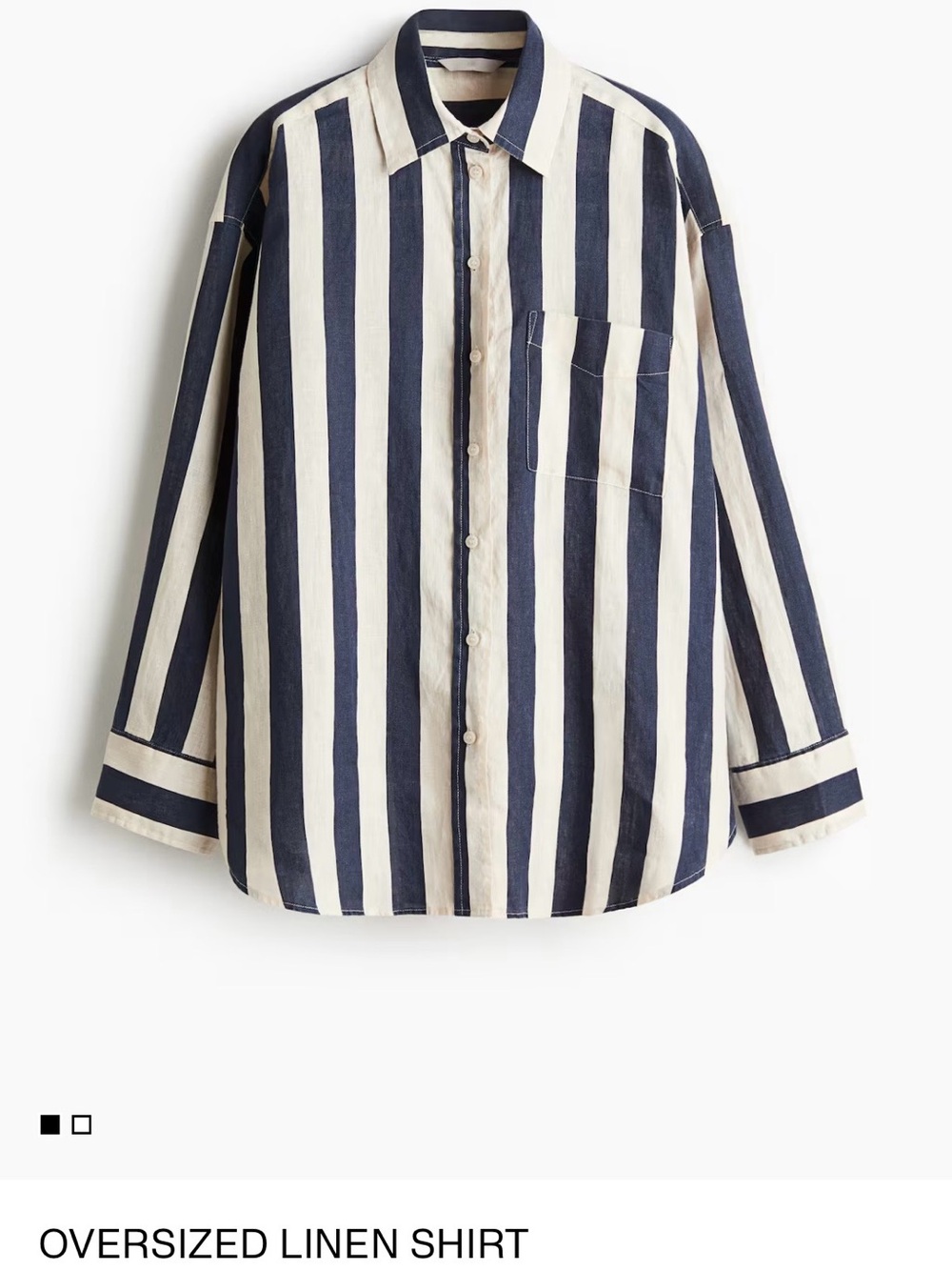 H&M Linen Navy and Cream Vertical Stripe Button-Down Shirt